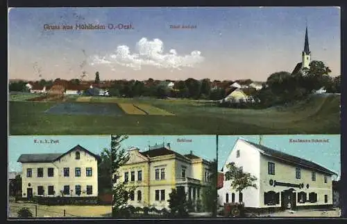 AK Mühlheim, Kaufmann Schmied, Schloss, K. u. k. Post