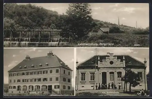 AK Lutzmannsburg /Burgenland, Zollhaus, Wehr und Ev. Volksschule