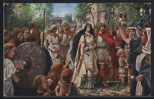 AK Nibelungen, Siegfried und Kriemhild, sowie Gunther und Brunhild heiraten