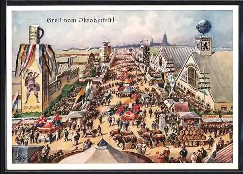 Künstler-AK Ernst Schlemo: München, Das Oktoberfest