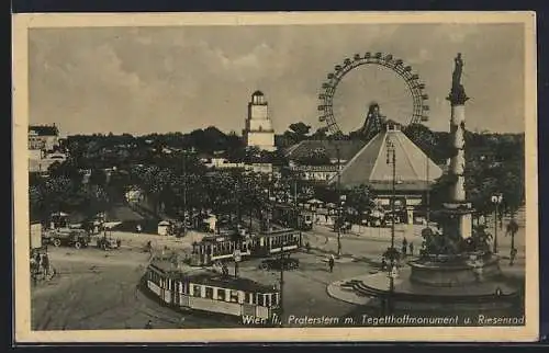 AK Wien, Wiener Prater, Praterstern mit Tegetthoffmonument und Riesenrad