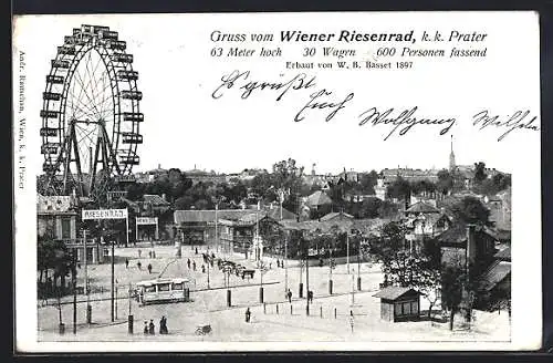 AK Wien, Wiener Prater, Riesenrad, erbaut von W. B. Basset