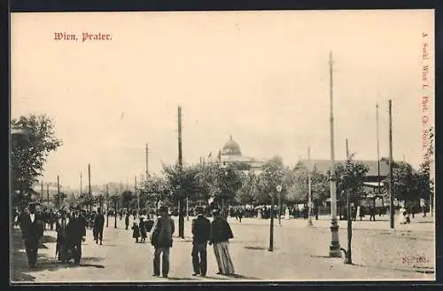 AK Wien, Wiener Prater, Strassenpartie mit Passanten