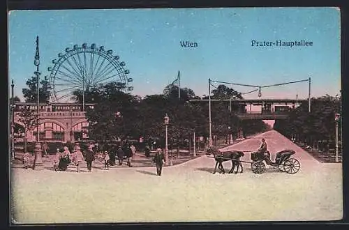 AK Wien, Wiener Prater, Hauptallee mit Riesenrad