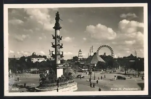 AK Wien, Wiener Prater, Praterstern mit Riesenrad und Denkmal