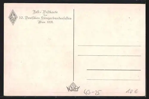 AK Wien, 10. Deutsches Sängerbundesfest 1928, Franz Sehubert, Der Lindenbaum, deutsche Flagge, Brunnen