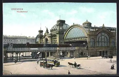 AK Dresden, Strassenbahn am Hauptbahnhof