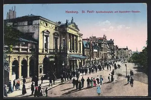 AK Hamburg-St. Pauli, Spielbudenplatz mit Operetten-Theater