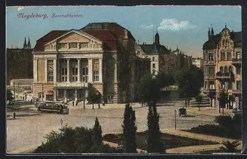 AK Magdeburg, Strassenbahn am Zentraltheater