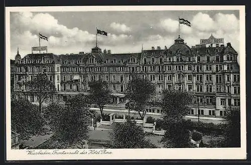 AK Wiesbaden, Hotel Rose und Anlagen an der Kochbrunnen-Quelle