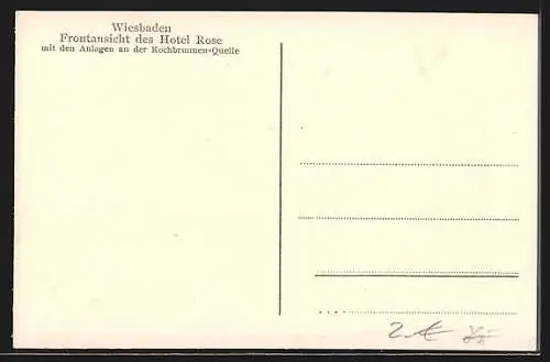 AK Wiesbaden, Hotel Rose und Anlagen an der Kochbrunnen-Quelle