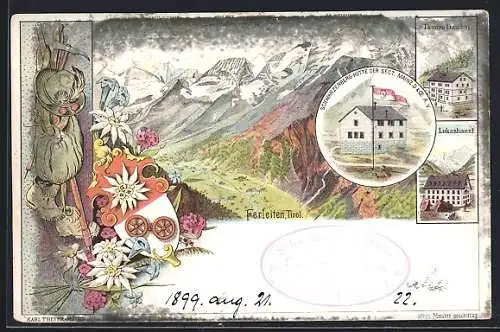 Lithographie Ferleiten, Schwarzenberg-Hütte, Tauern-Gasthaus, Lukashansl