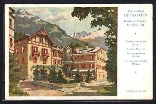 Künstler-AK Hofgastein, Kurhaus Pension Winkler