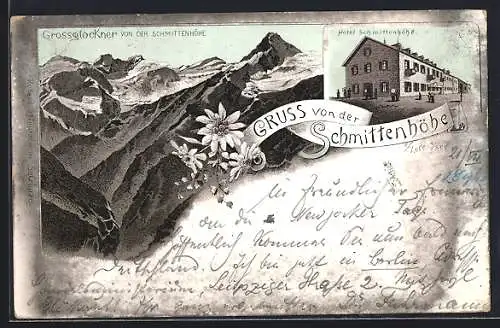 Lithographie Schmittenhöhe, Hotel Schmittenhöhe und Grossglockner