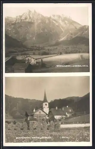 AK Werfenweng, Kirche und Schule, Teilansicht mit Eiskegel