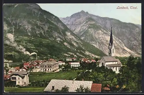 AK Landeck, Ortsansicht mit Kirche