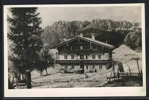 AK Scheffau, Alpengasthof Steinacker mit Kaisergebirge