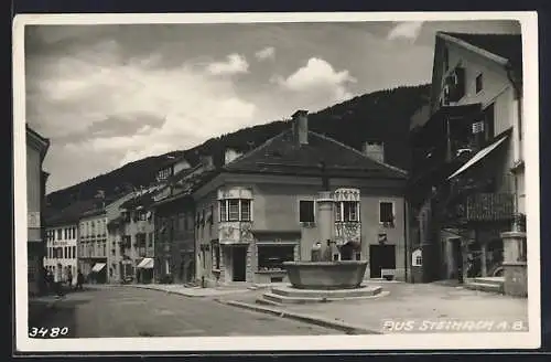 AK Steinach a. Br., Gebäude und Brunnen