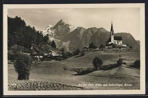 AK Au bei Oetz, Ortsansicht mit Acherkogel