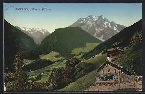 AK Finkenberg /Zillertal, Gasthaus Astegg mit Bergpanorama