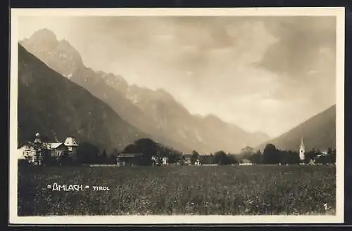 AK Amlach, Ortsansicht mit Bergpanorama