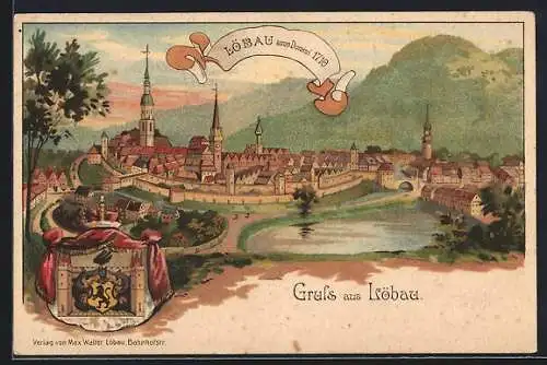 Lithographie Löbau, Totalansicht anno 1710