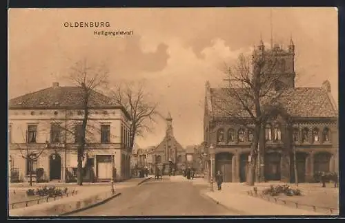 AK Oldenburg / Oldenburg, Heiligengeistwall, Strassenpartie mit Feuerwache und Kirche