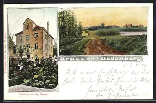 AK Oedenberg / Pegnitz, Gasthaus von Gg. Fensel, Partie am Weiher