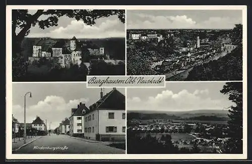 AK Burghausen / Obb., Neustadt, Teilansicht, Hindenburgstrasse, Burg