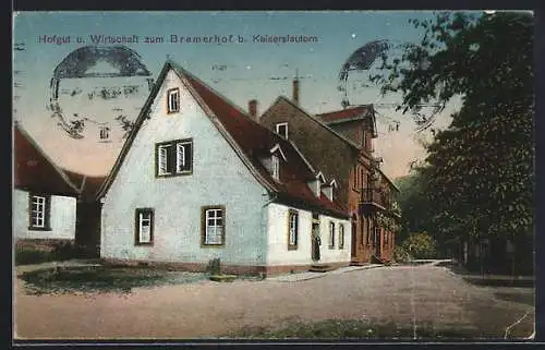 AK Kaiserslautern, Gasthaus Hofgut u. Wirtschaft zum Bremerhof Gebrüder Werle mit Strasse