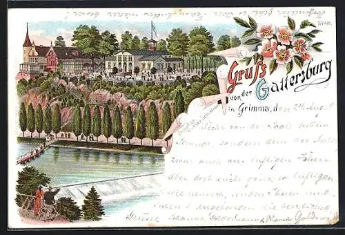 Lithographie Grimma, Gasthaus Gattersburg