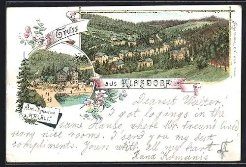 Lithographie Kipsdorf, Hotel und Restaurant Halali, Teilansicht