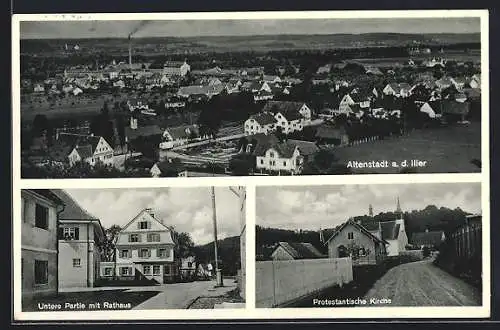 AK Altenstadt a. d. Iller, Teilansicht, Untere Partie mit Rathaus, Protestantische Kirche