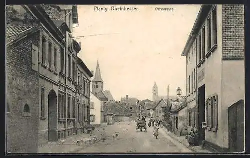 AK Planig /Rheinhessen, Ortsstrasse mit Kirche