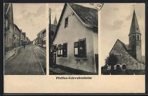 AK Pfaffen-Schwabenheim, Kirche, Wohnhaus, Strassenpartie