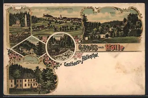 Lithographie Hölle, Gasthaus zum Höllenthal, Fabrik, Wilhelmi-Stollen