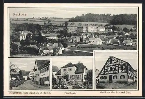 AK Bruckberg / Ansbach, Gasthaus der Brauerei Dietz, Hauptstrasse und Handlung Bürkel