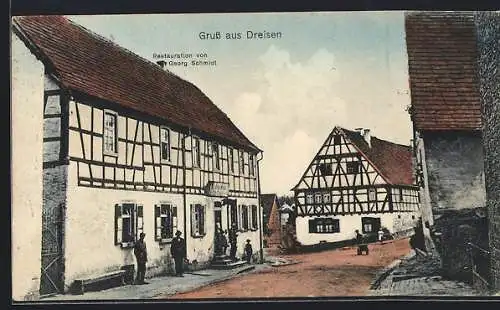 AK Dreisen, Restaurant von Georg Schmidt mit Strassenpartie