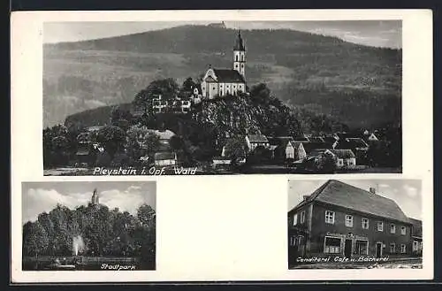 AK Pleystein i. Opf., Conditorei Cafe u. Bäckerei, Wald, Stadtpark