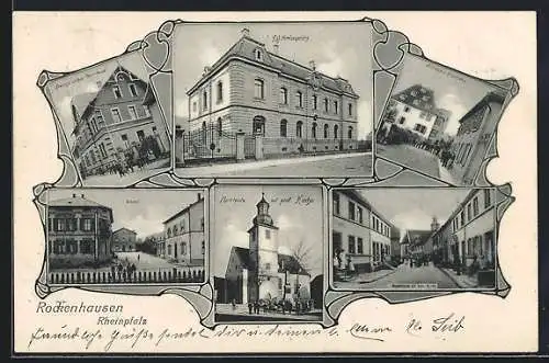 AK Rockenhausen /Rheinpfalz, Bahnhof, Hauptstrasse mit Geschäften, Kgl. Amtsgericht, Schloss und Apotheke