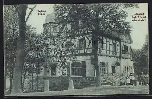 Mondschein-AK Eselsfürth bei Kaiserslautern, Kurhaus Riebold mit Angestellten