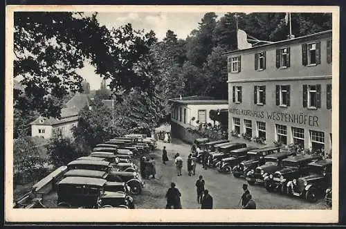 AK Bergzabern, Hotel und Kurhaus Westenhöfer, Inh. H. Eich mit parkenden Autos