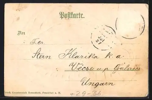 Passepartout-Lithographie Borna / Sachsen, Ortsansicht vom Wasser gesehen im Muschel-Passepartout