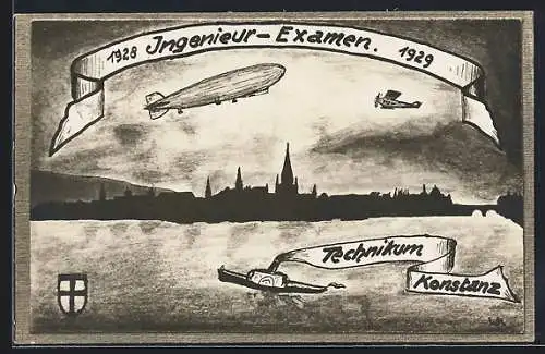 AK Konstanz, Ingenieur-Examen 1928 /29, Technikum, Absolvia, Zeppelin, Flugzeug