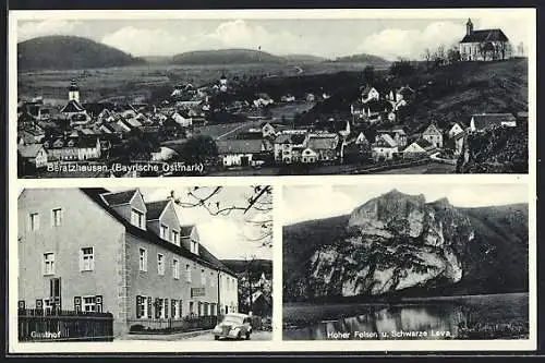 AK Beratzhausen /Bayrische Ostmark, Gasthof Gg. Thaler, Ortsansicht, Hoher Felsen und Schwarze Lava