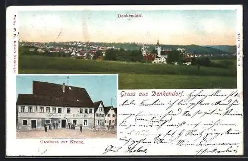 AK Denkendorf / Obb., Gasthaus zur Krone, Ortsansicht