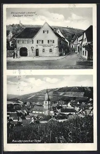 AK Randersacker, Gasthaus Weinwirtschaft und Bäckerei Adalbert Körner, Ortsansicht mit Kirche