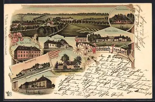 Lithographie Weidenbach-Triesdorf, Weisses Schloss, Jägerhaus, Baumplantage, Ackerbauschule