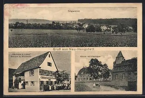 AK Neu-Hengstett, Gasthaus zum Lamm, Bes. A. Weinmann, Kirche mit Pfarrhaus, Totalansicht