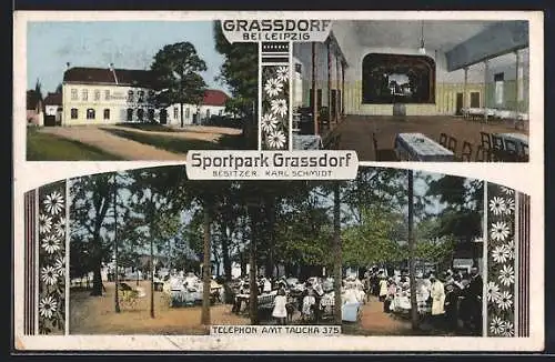 AK Grassdorf bei Leipzig, Gasthof Sportpark, Bes. Karl Schmidt